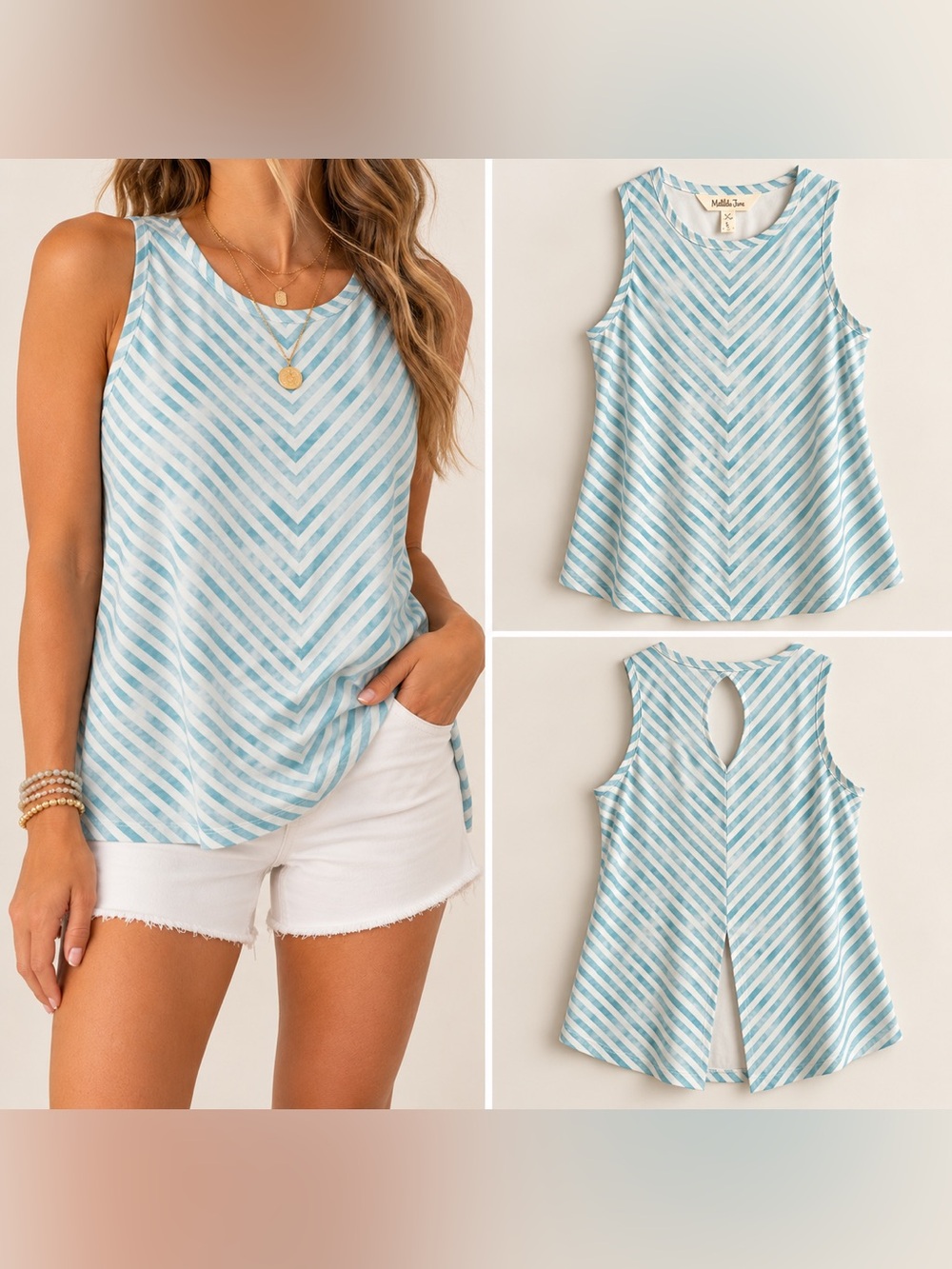Matilda Jane Summer Nights Tank S Aqua Chevron Keyhole Swing Top